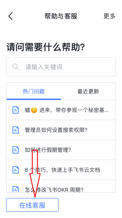 飞书怎么联系在线客服？飞书联系在线客服教程截图